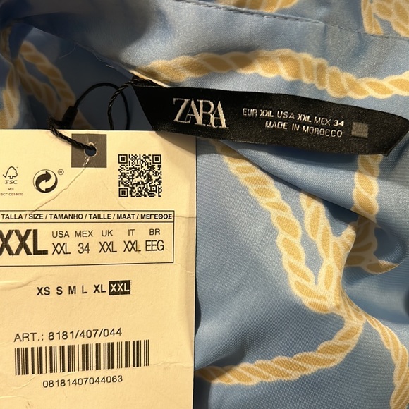 NWT Zara Rope Print Satin Effect Shirt, Size XXL - Picture 4 of 4